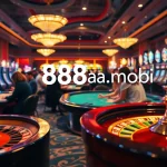 Players enjoying a thrilling casino experience at 888aa.mobi, surrounded by vibrant tables, exciting games, and winning moments.