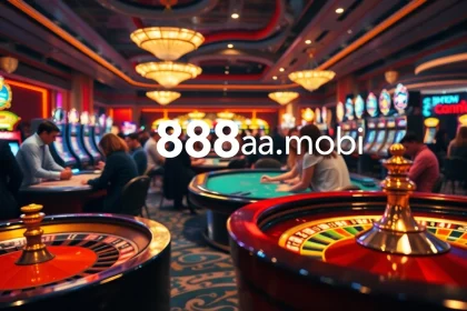 Players enjoying a thrilling casino experience at 888aa.mobi, surrounded by vibrant tables, exciting games, and winning moments.