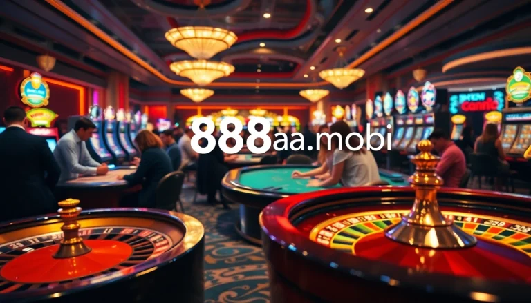 Players enjoying a thrilling casino experience at 888aa.mobi, surrounded by vibrant tables, exciting games, and winning moments.