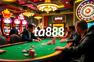 Experience thrilling gameplay at TA88, capturing a poker high-stakes game with vibrant colors and lively ambiance.