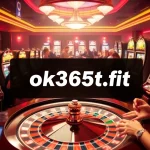 Explore the vibrant energy of a casino scene with ok365t.fit prominently featured on a digital banner.