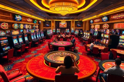 Experience a thrilling moment at the casino with players enjoying diverse games at https://mm88.today/.