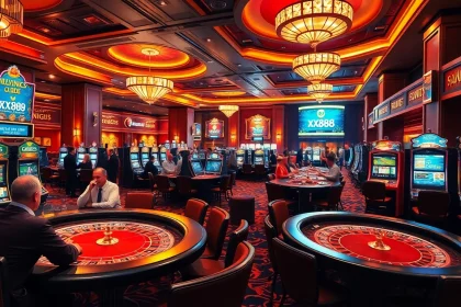 Experience the thrill of gambling at xx888.club, showcasing dynamic casino games and vibrant slot machines.