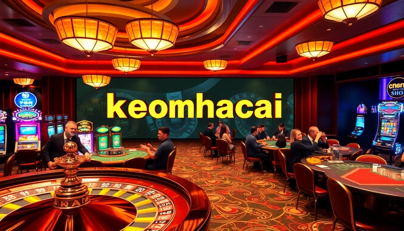 Players enjoying casino games with keonhacai betting odds displayed prominently, showcasing excitement and luxury.