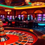 Experience the exhilarating gaming atmosphere of https://mm88.nl/, showcasing lively roulette and blackjack tables filled with excited players.
