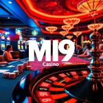 M9 players engaging with vibrant casino tables, showcasing thrilling gambling action.