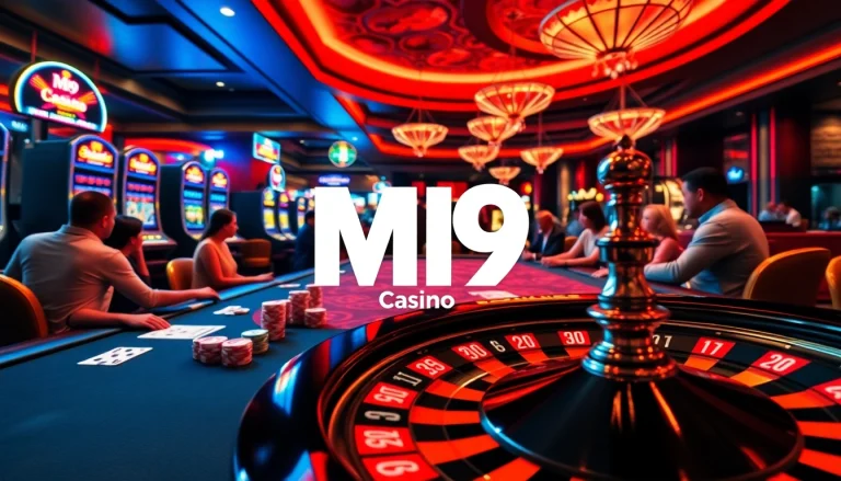 M9 players engaging with vibrant casino tables, showcasing thrilling gambling action.