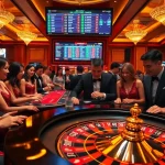 Thrilling players at a roulette table at Nhà cái LLwin, showcasing excitement in a vibrant casino atmosphere.