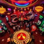 Experience the thrill of gacor123 at a lively casino with players cheering around dynamic roulette tables.